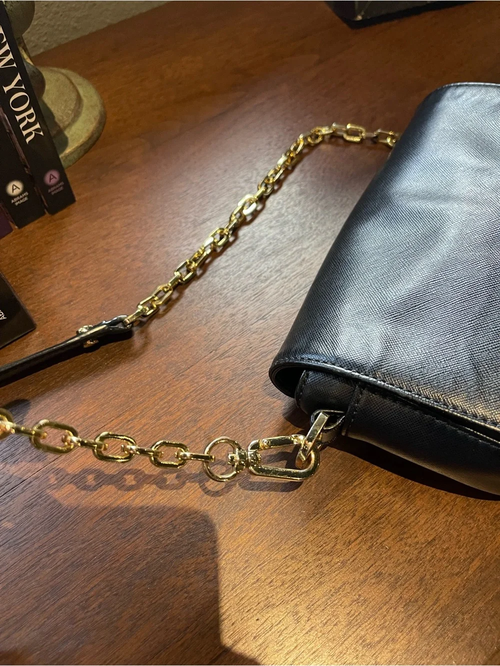 Tory Burch Black Leather Crossbody with Gold Chain Accent
